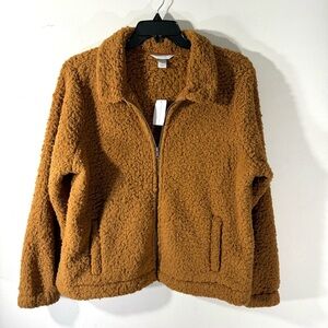 Christopher & Banks Camel Teddy Zip Front Jacket